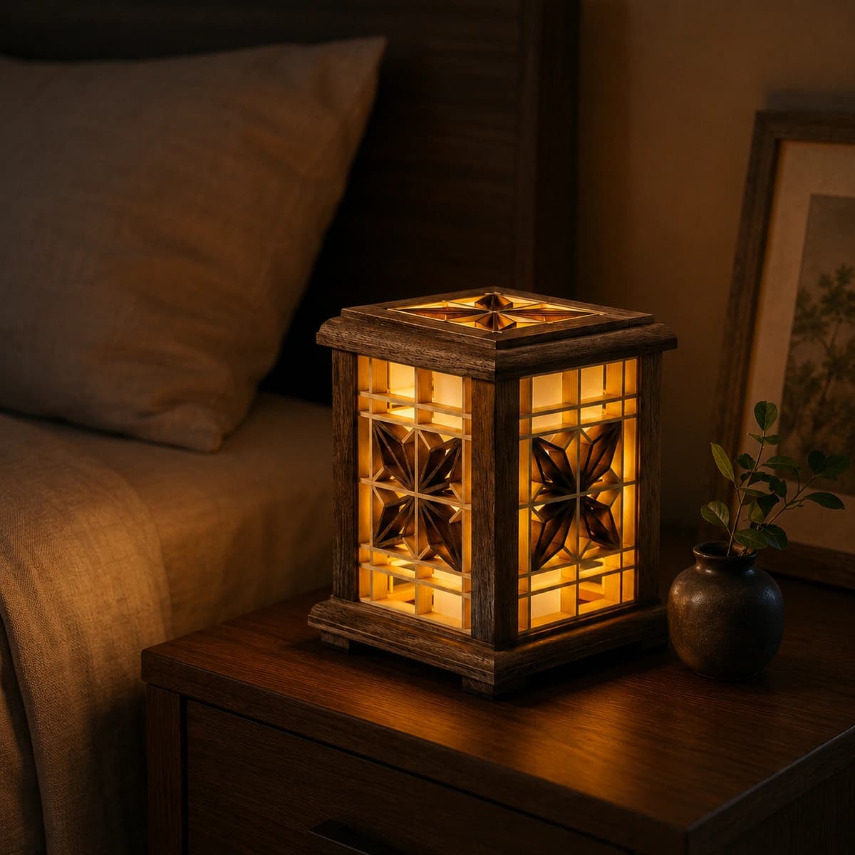 Kumiko Gece Lambası - Karanlık Yatak Odası Ortamı