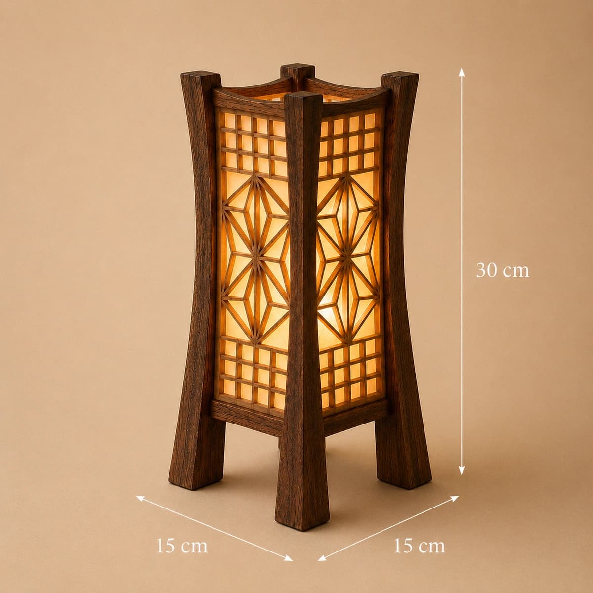 Kumiko Akari Asanoha Table Lamp - Product Image with Dimensions